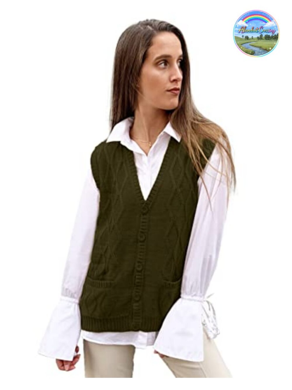 Women's Alpaca Wool V-Neck Cardigan Vest with Buttons